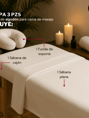 Kit Spa Cama De Masajes Profesional Algodón 100% 3 Pzs